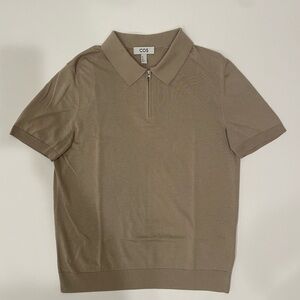 COS Short-Sleeve Zip Polo in Taupe